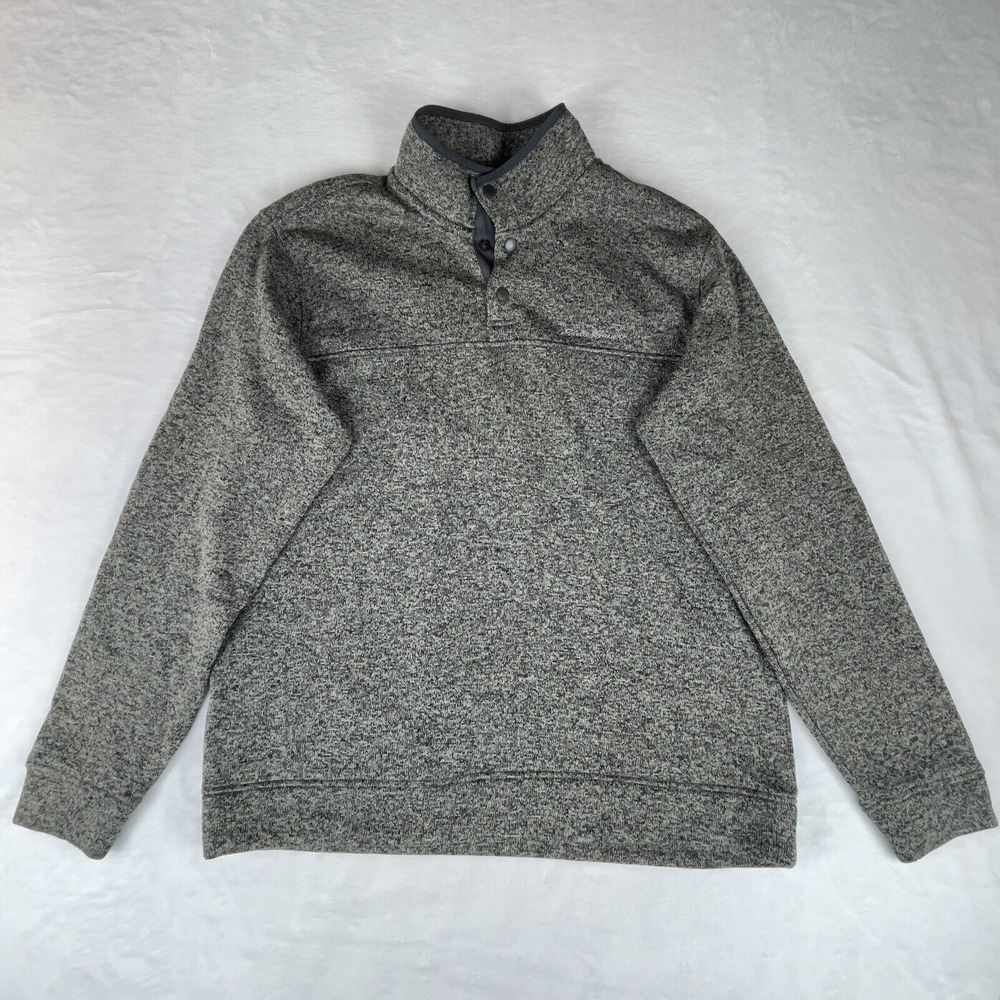 Eddie Bauer Sweatshirt Men XL Gray Heather Fleece Lined Long Sleeve Quarter Snap